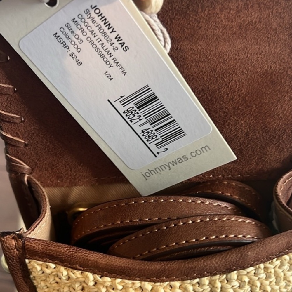 JOHNNY WAS COGNAC ITALIAN RAFFIA MICRO CROSSBODY NWT - Picture 10 of 10